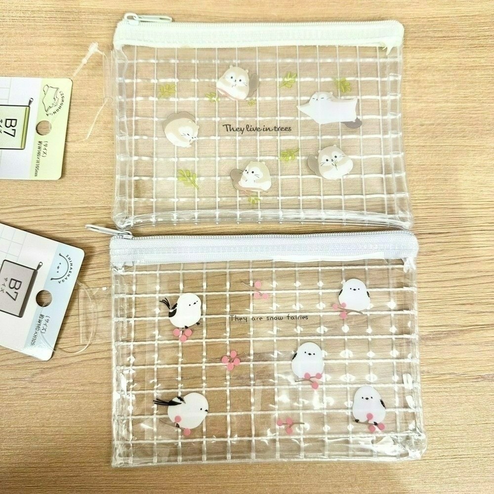 日本 Seria 百元商店 長尾山雀  ezomomonga 蝦夷鼯鼠 拉鍊透明網格收納袋 零錢包 夾鏈袋 小物收納-細節圖5