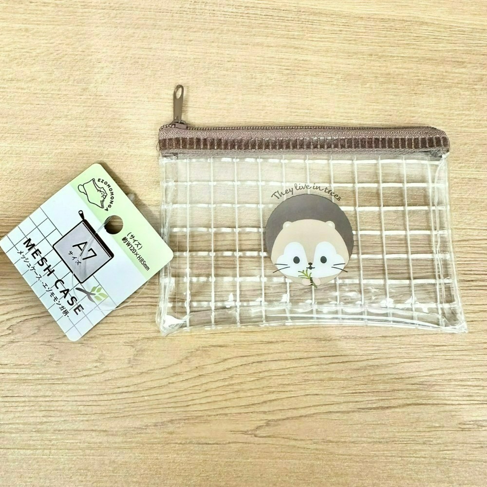 日本 Seria 百元商店 長尾山雀  ezomomonga 蝦夷鼯鼠 拉鍊透明網格收納袋 零錢包 夾鏈袋 小物收納-規格圖5