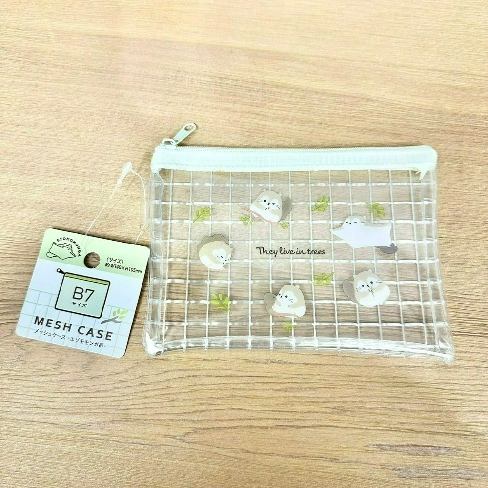 日本 Seria 百元商店 長尾山雀  ezomomonga 蝦夷鼯鼠 拉鍊透明網格收納袋 零錢包 夾鏈袋 小物收納-規格圖5