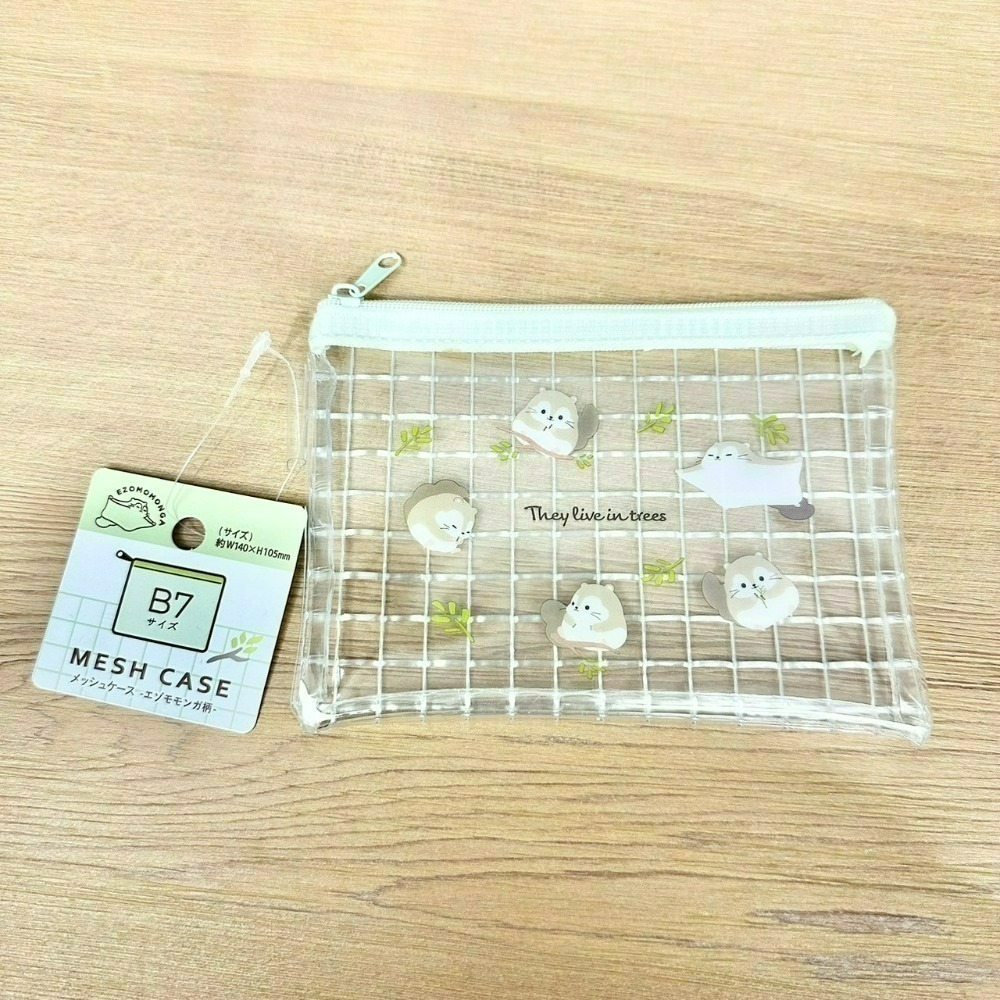 日本 Seria 百元商店 長尾山雀  ezomomonga 蝦夷鼯鼠 拉鍊透明網格收納袋 零錢包 夾鏈袋 小物收納-規格圖5