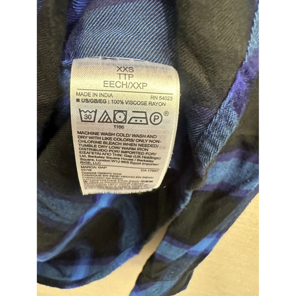 <二手> Gap 藍黑法蘭絨格紋襯衫 size XXS-細節圖2