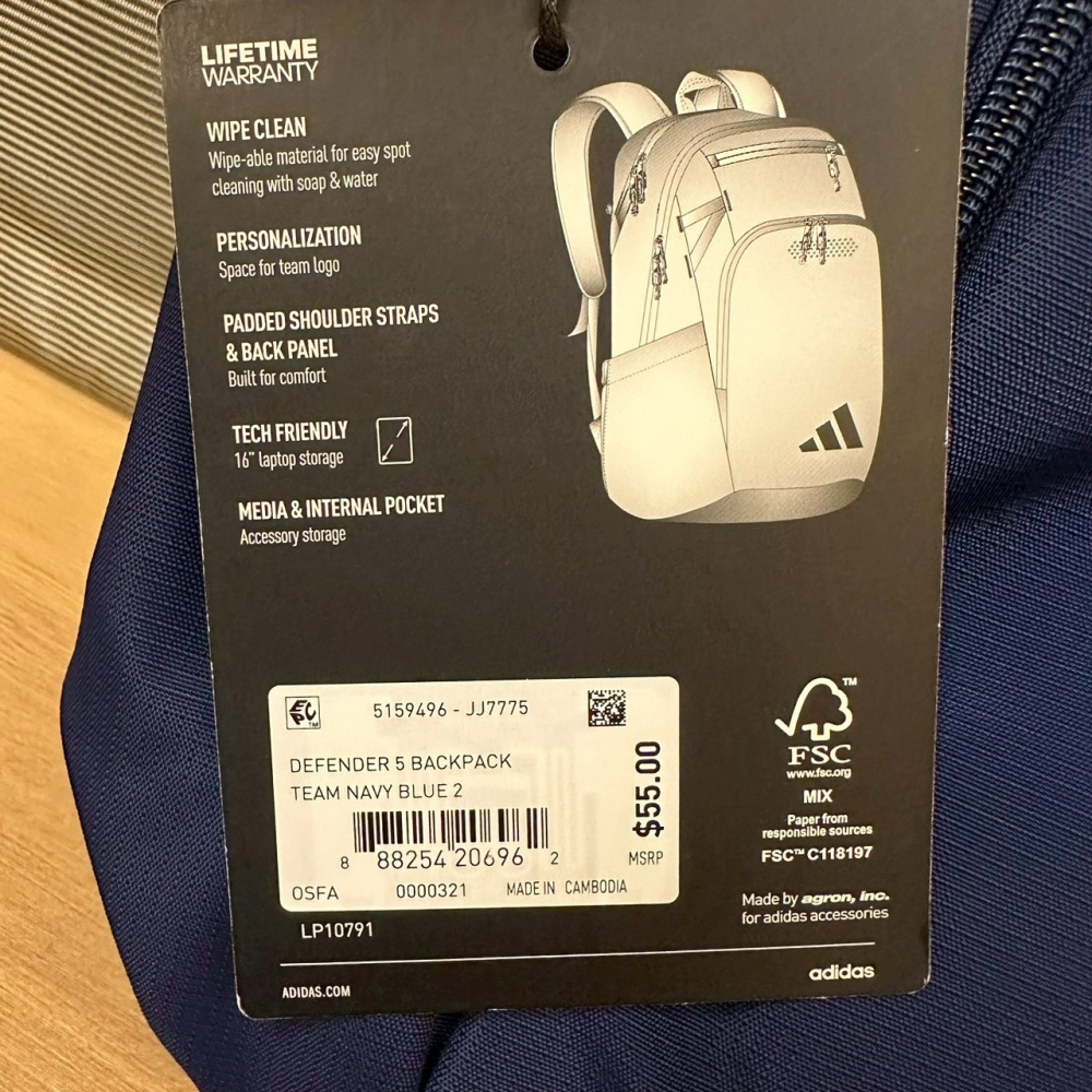 美國 adidas Defender 5 後背包 深藍 海軍藍-細節圖2