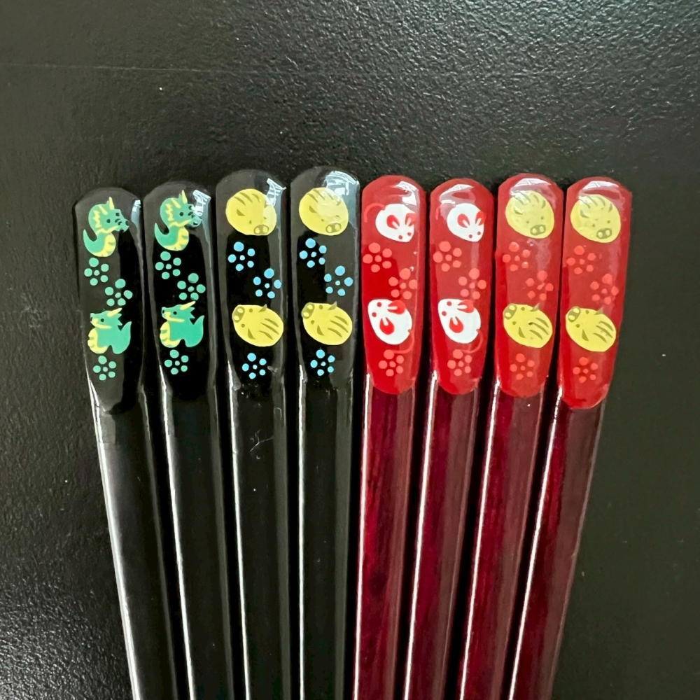 日本 遊膳 生肖筷 干支箸 天然木漆筷  筷子 漆木筷 日本製-細節圖2