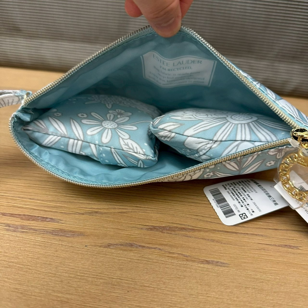 雅詩蘭黛 Estee Lauder 藍白印花收納三件組 化妝包 收納包 購物袋-細節圖2