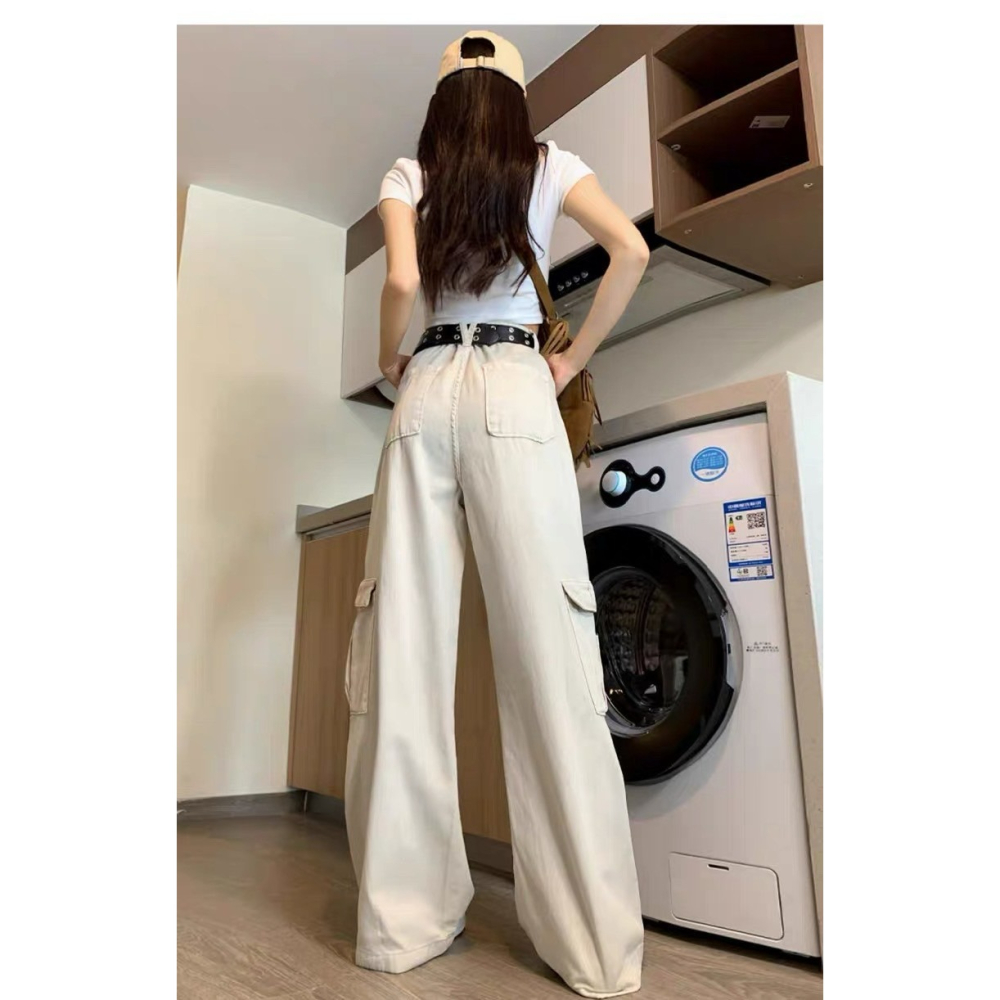 拉夏貝爾 La Chapelle 美式工裝褲 水泥灰 size S 高腰闊腿褲 小個子適穿-細節圖5