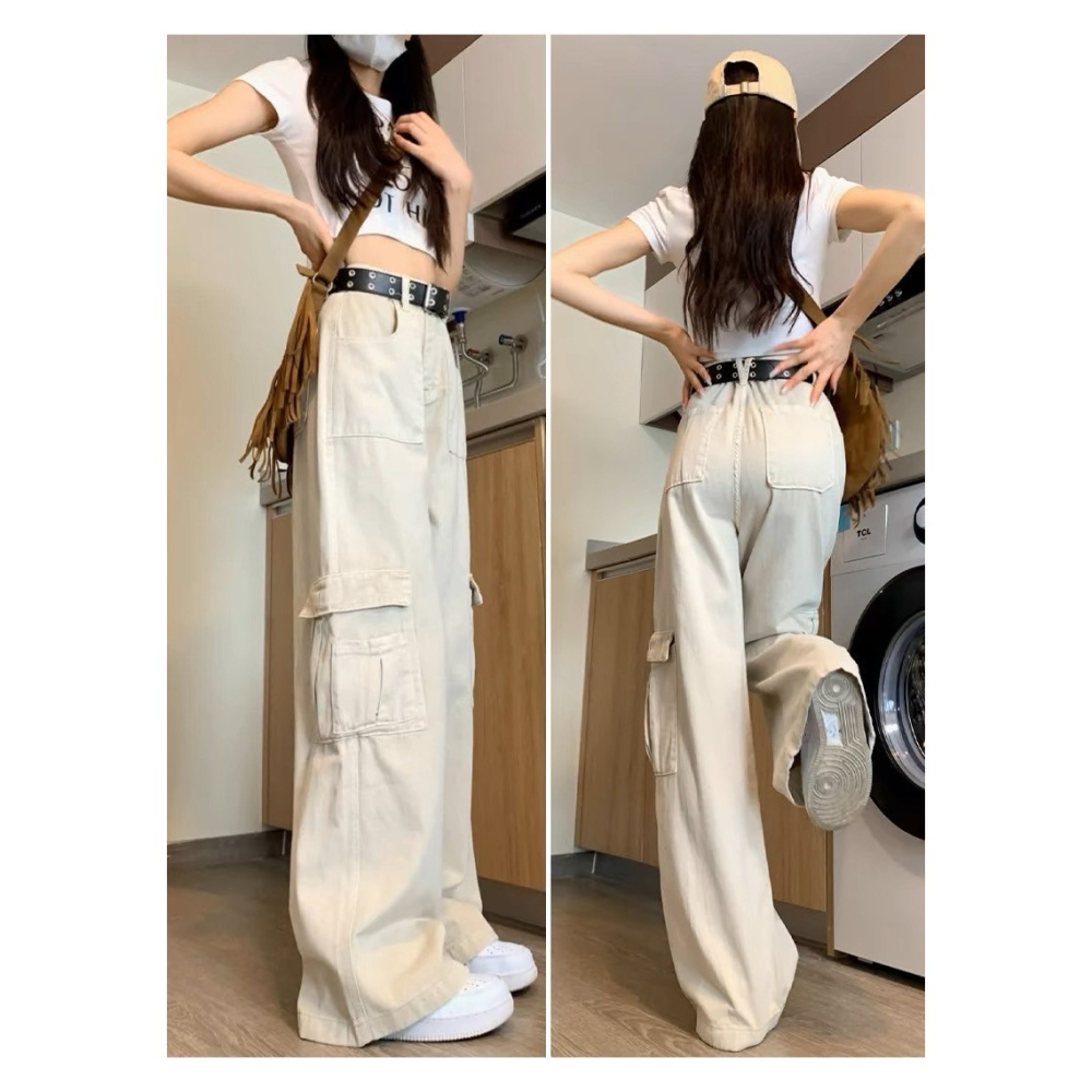 拉夏貝爾 La Chapelle 美式工裝褲 水泥灰 size S 高腰闊腿褲 小個子適穿-細節圖6