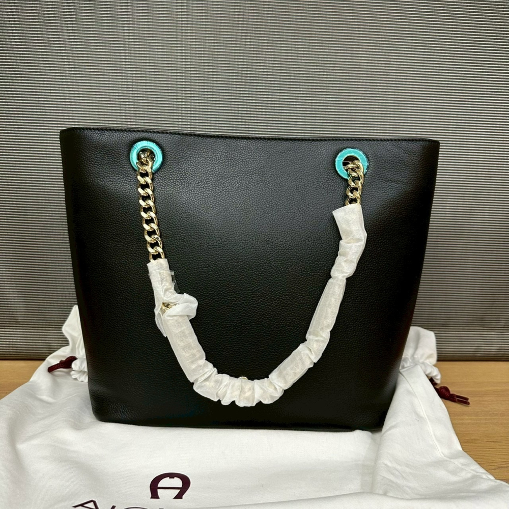 AIGNER 鏈帶牛皮包 手提包 肩背包 黑色-細節圖3