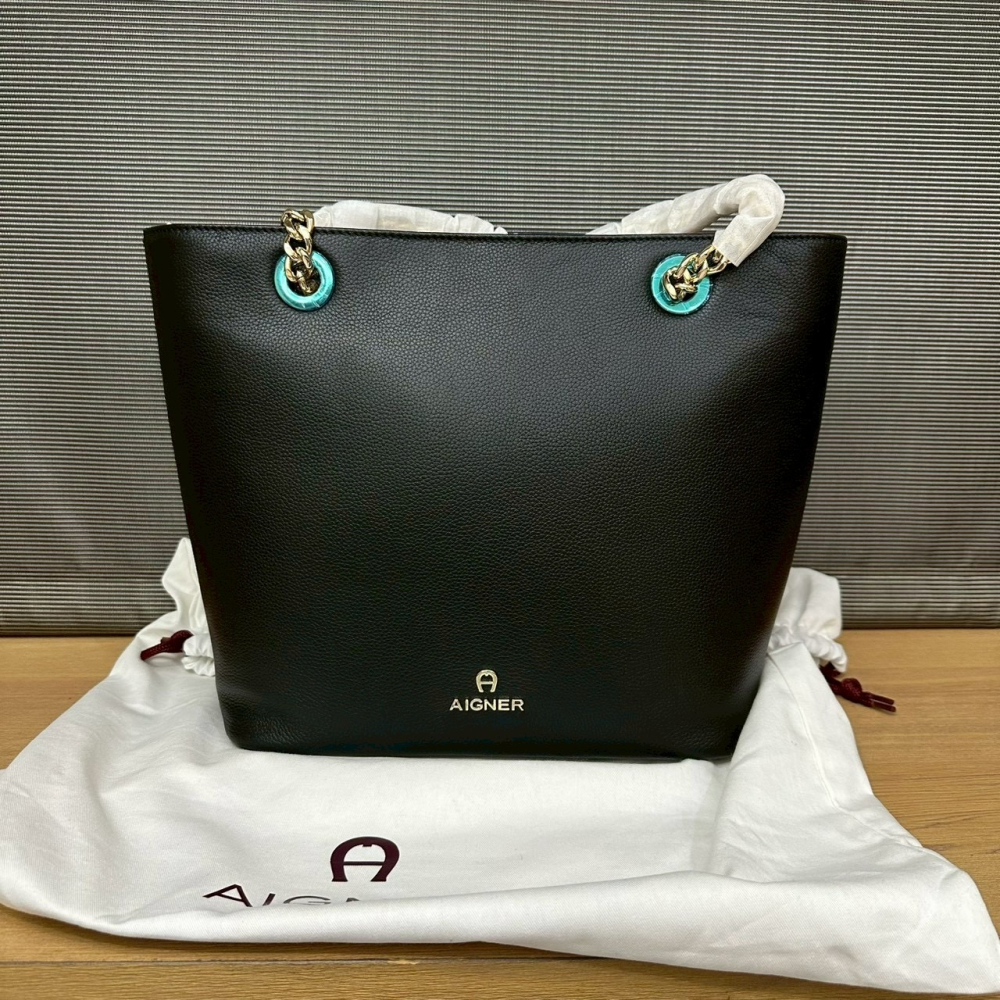 AIGNER 鏈帶牛皮包 手提包 肩背包 黑色-細節圖6