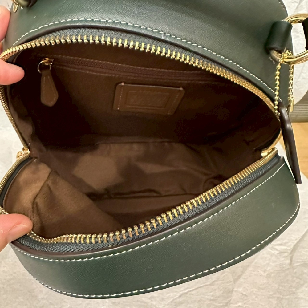 美國 Coach 蔻馳 Jordyn 塗層帆布拼皮革校徽標誌後背包 卡其/亞馬遜綠 CB871-細節圖10