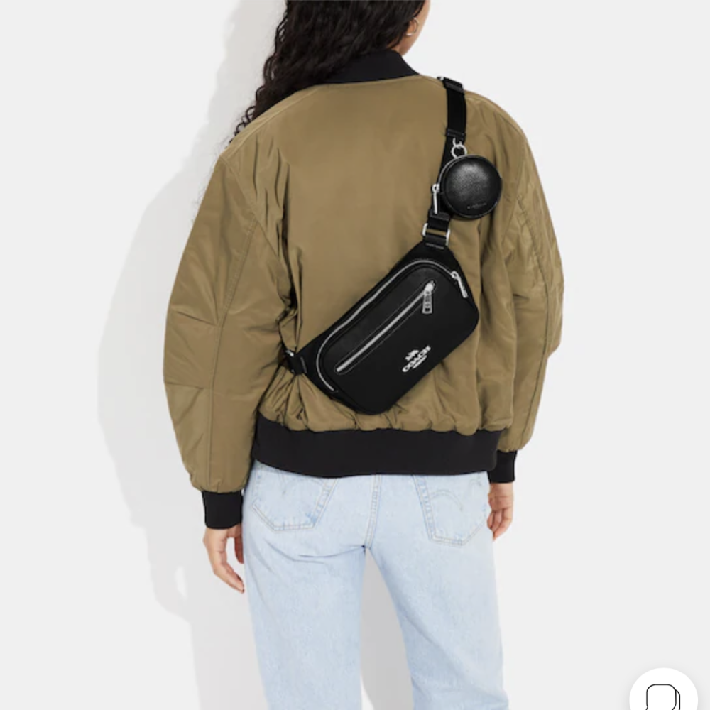 美國 Coach 蔻馳 Elias 荔枝紋真皮 經典Logo腰包 胸包 單肩包 黑 CJ507-細節圖2