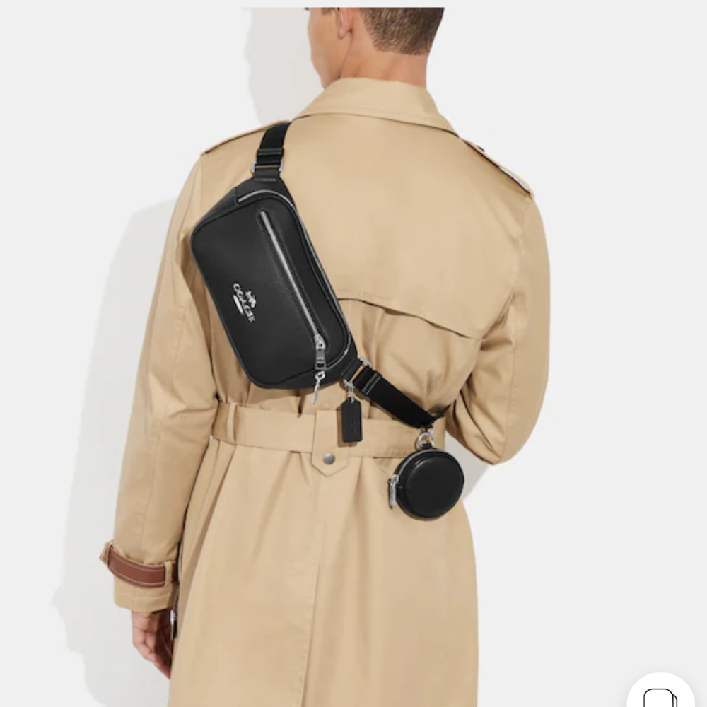 美國 Coach 蔻馳 Elias 荔枝紋真皮 經典Logo腰包 胸包 單肩包 黑 CJ507-細節圖3