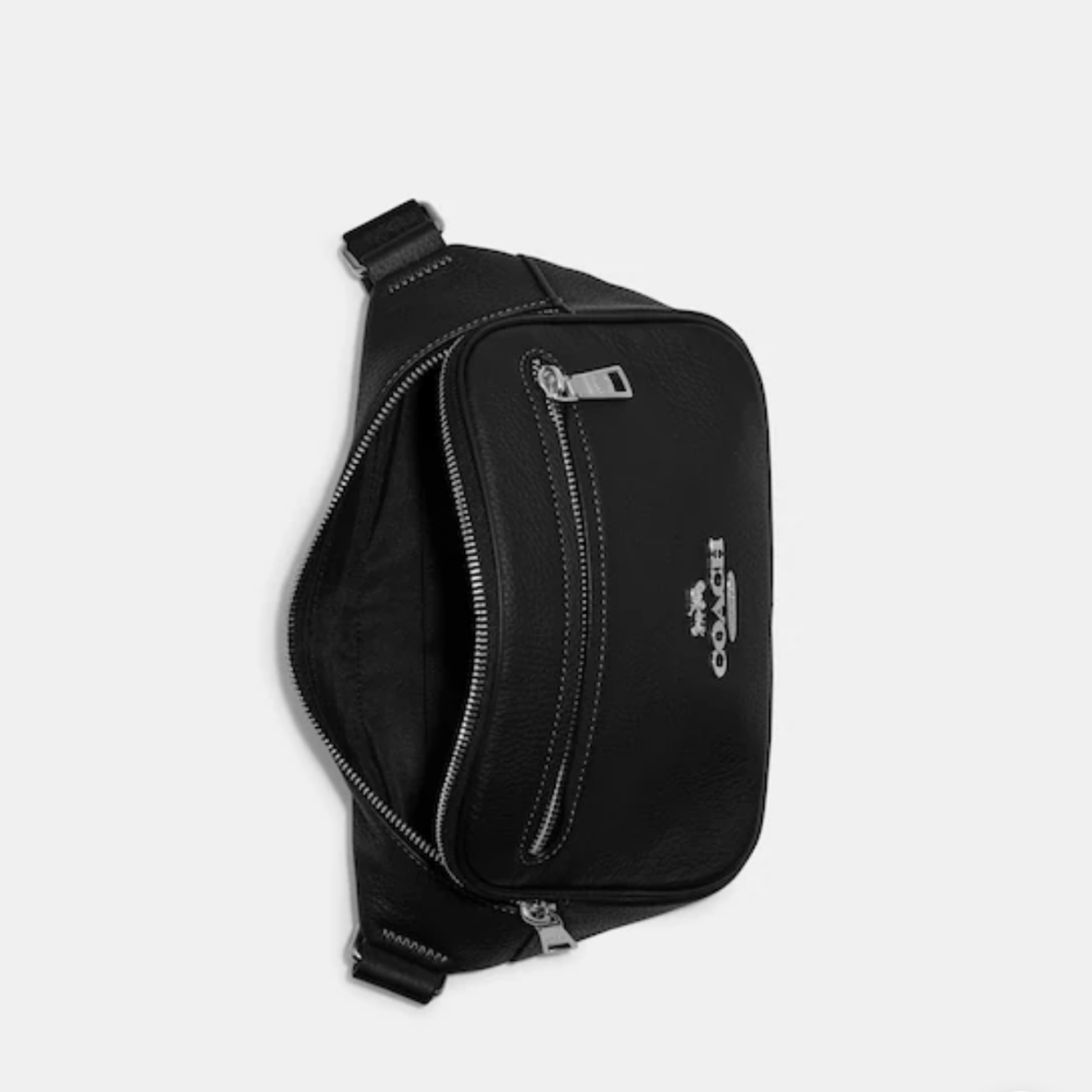 美國 Coach 蔻馳 Elias 荔枝紋真皮 經典Logo腰包 胸包 單肩包 黑 CJ507-細節圖4