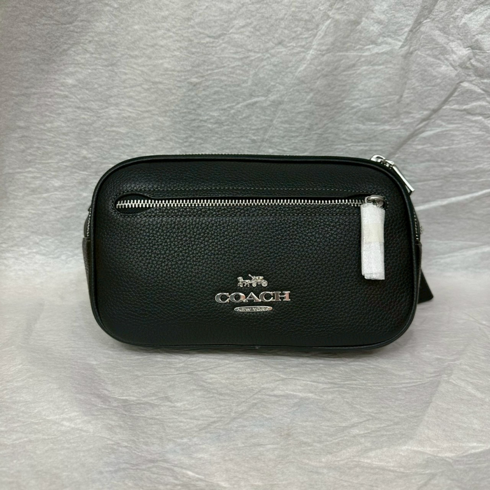 美國 Coach 蔻馳 Elias 荔枝紋真皮 經典Logo腰包 胸包 單肩包 黑 CJ507-細節圖6
