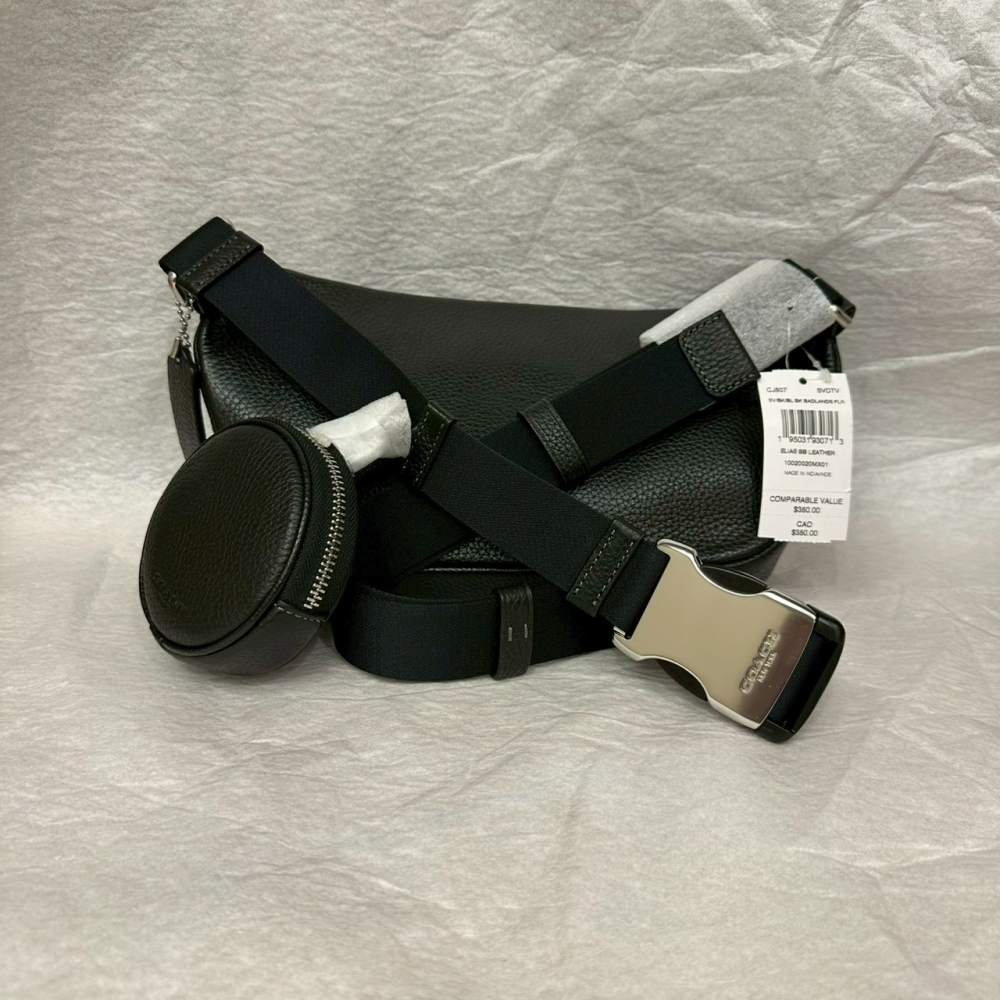 美國 Coach 蔻馳 Elias 荔枝紋真皮 經典Logo腰包 胸包 單肩包 黑 CJ507-細節圖7