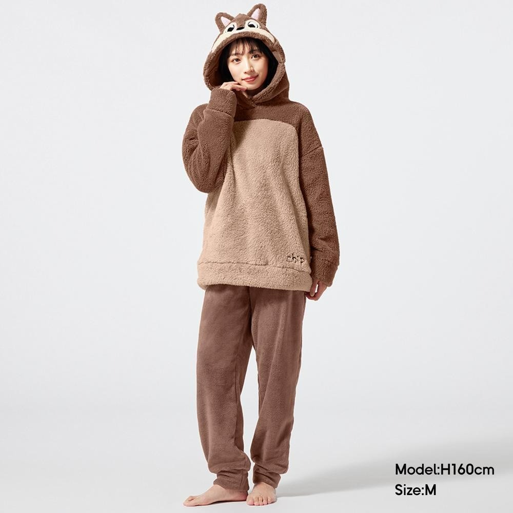 GU x 迪士尼 Chip ‘n Dale 奇奇 珊瑚絨家居服組 家居服套裝 size S 344461-細節圖6