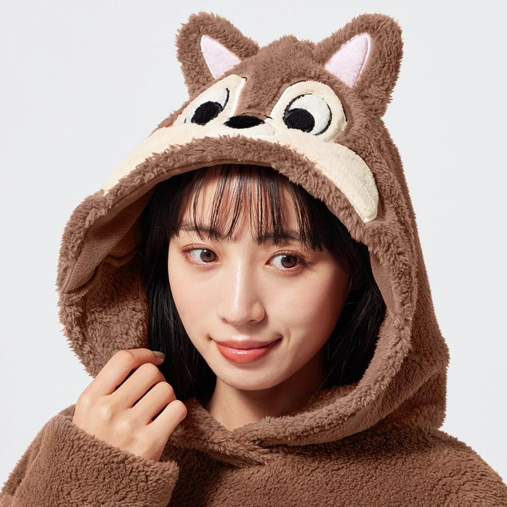 GU x 迪士尼 Chip ‘n Dale 奇奇 珊瑚絨家居服組 家居服套裝 size S 344461-細節圖9