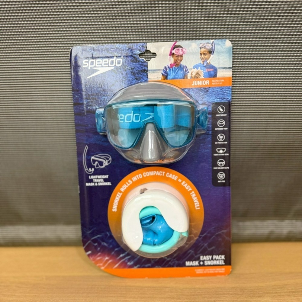 Speedo 兒童 旅行用 呼吸管+浮潛面鏡 收納軟式呼吸管 蛙鏡 浮潛 潛水面罩 easy pack Snorkel-細節圖3