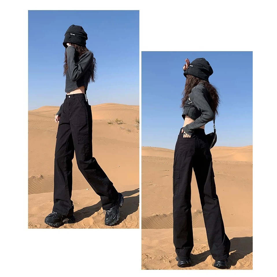 <二手> 拉夏貝爾 La Chapelle 黑色高腰直筒工裝褲 size S 160/64A-細節圖9