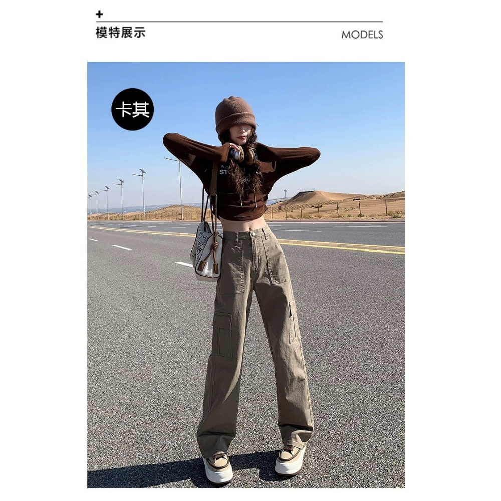 <二手> 拉夏貝爾 La Chapelle 卡其色高腰直筒工裝褲 size S 160/64A-細節圖9