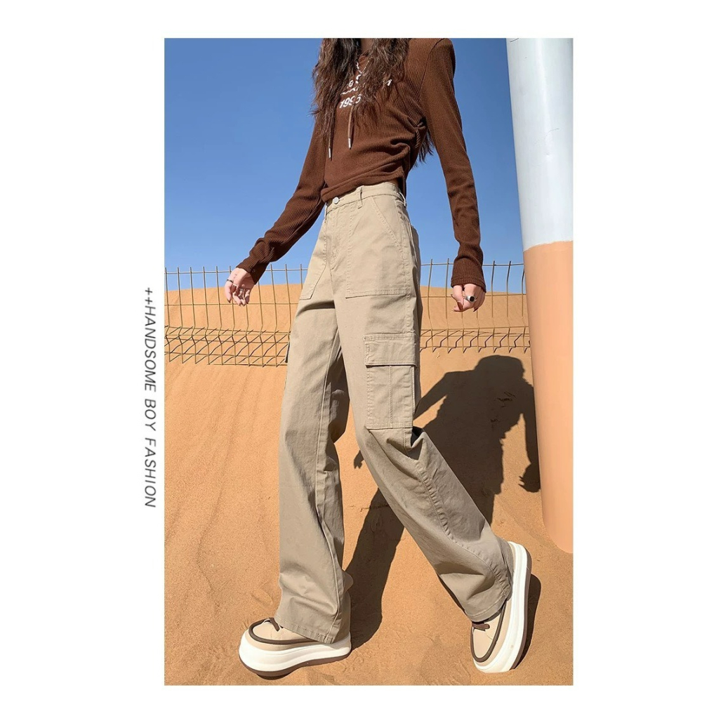 <二手> 拉夏貝爾 La Chapelle 卡其色高腰直筒工裝褲 size S 160/64A-細節圖11