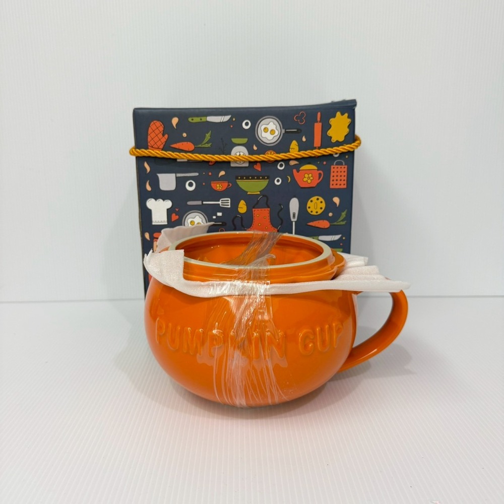 南瓜造型 陶瓷碗 泡麵碗 湯碗 PUMPKIN CUP 附筷子 湯匙-細節圖2