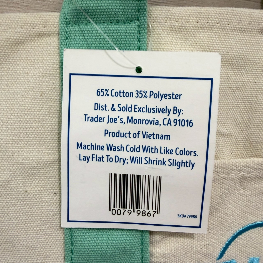 美國 Trader Joe＇s 迷你帆布托特包 購物袋 手提袋 薄荷綠-細節圖4