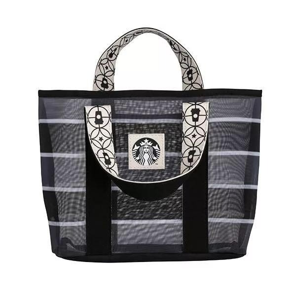 台灣 Starbucks 星巴克 黑色條紋網布手提袋 托特包 手提包 網布包 女神Logo-細節圖6
