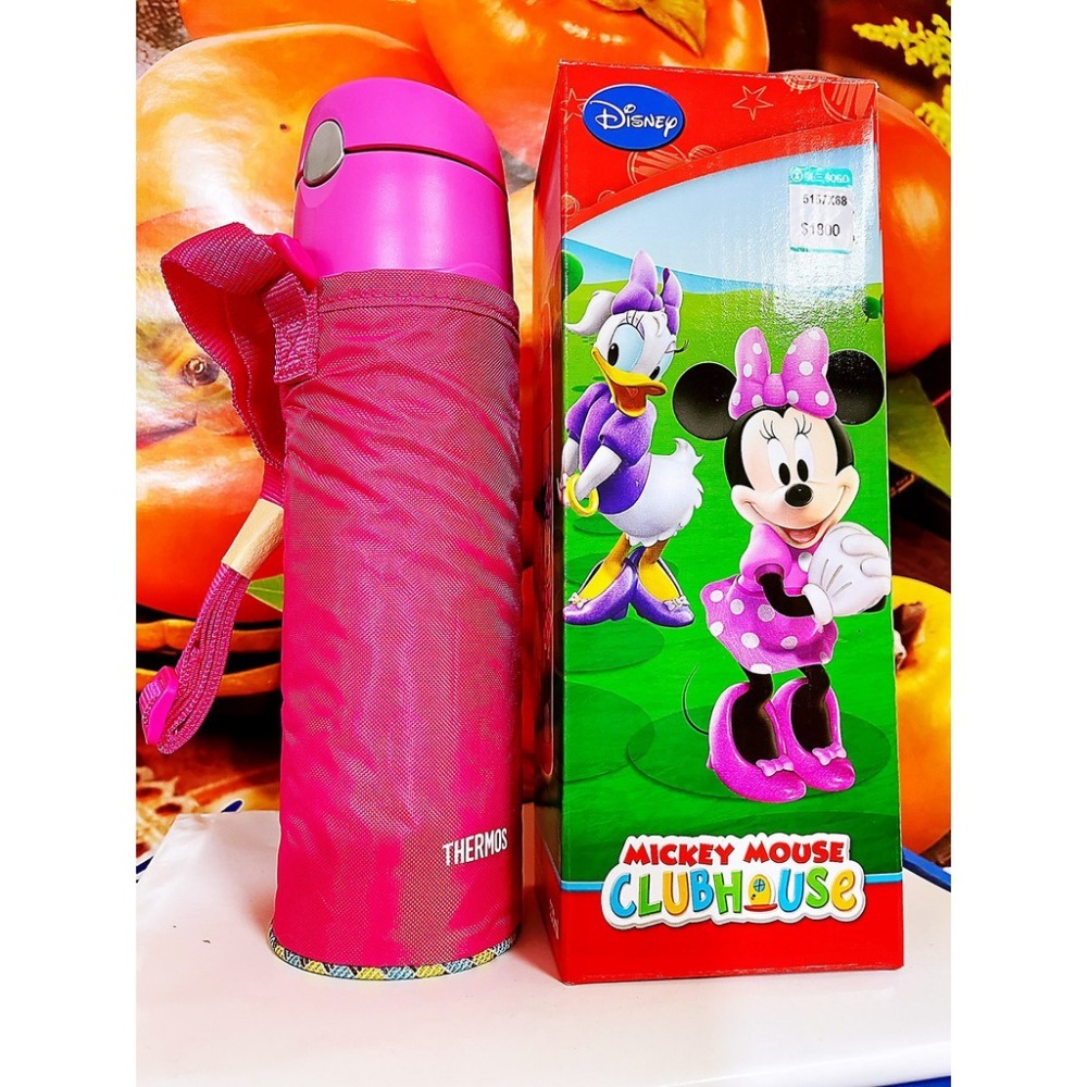 Thermos 膳魔師不銹鋼 彈跳式真空保溫瓶/保冷瓶 530ml 米妮 彈跳式 真空軟吸管附背帶 HS4014MM-細節圖2