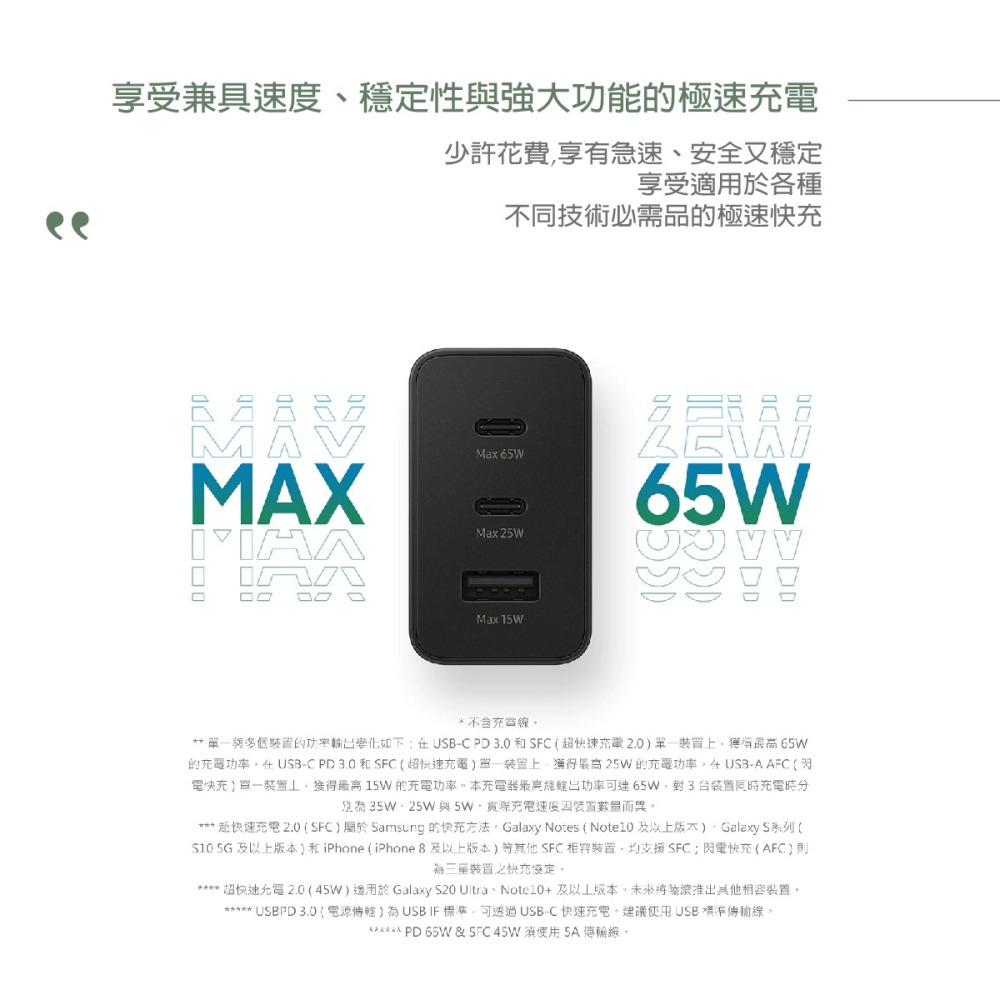 SAMSUNG 原廠 65W 三孔快充旅充頭 -黑 (EP-T6530)-細節圖8