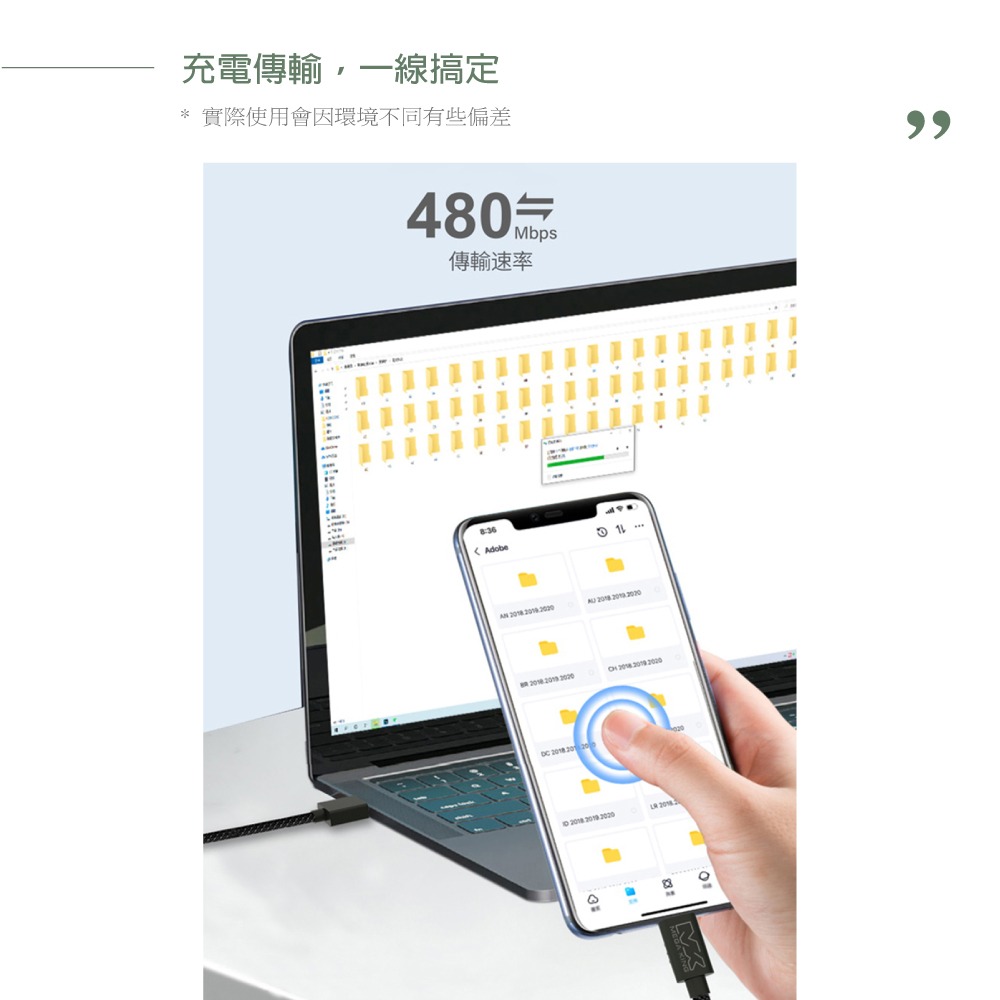 MEGA KING 原廠 60W 高速充電編織線 USB-A to Type-C_100cm【保固一年 / 神腦公司貨】-細節圖9