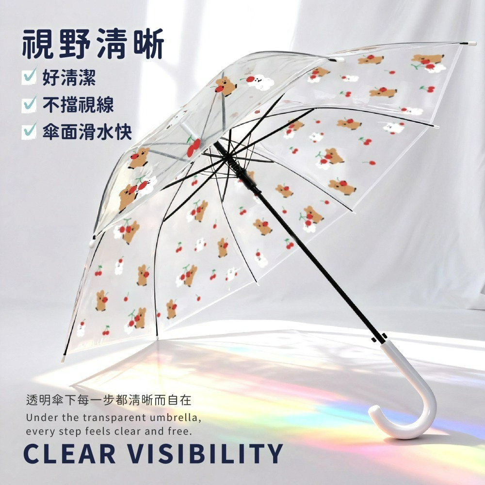 【宅配】【DINOTAENG】8骨透明直傘(可愛櫻桃款)-細節圖2