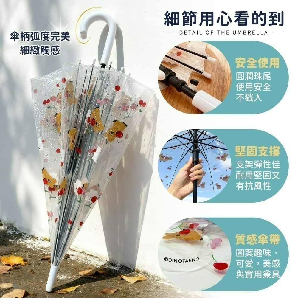 【限時購】【宅配】【DINOTAENG】8骨透明直傘(可愛櫻桃款)-細節圖5
