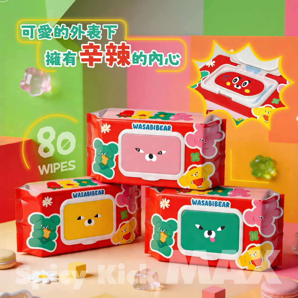 【WASABI BEAR】純水濕紙巾80抽(好友歡聚款)-細節圖3