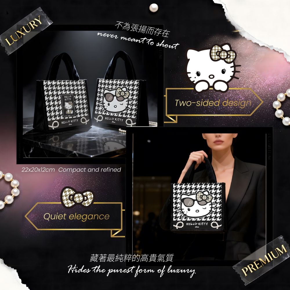 【Hello Kitty】麻布手提袋(千鳥款)-細節圖3