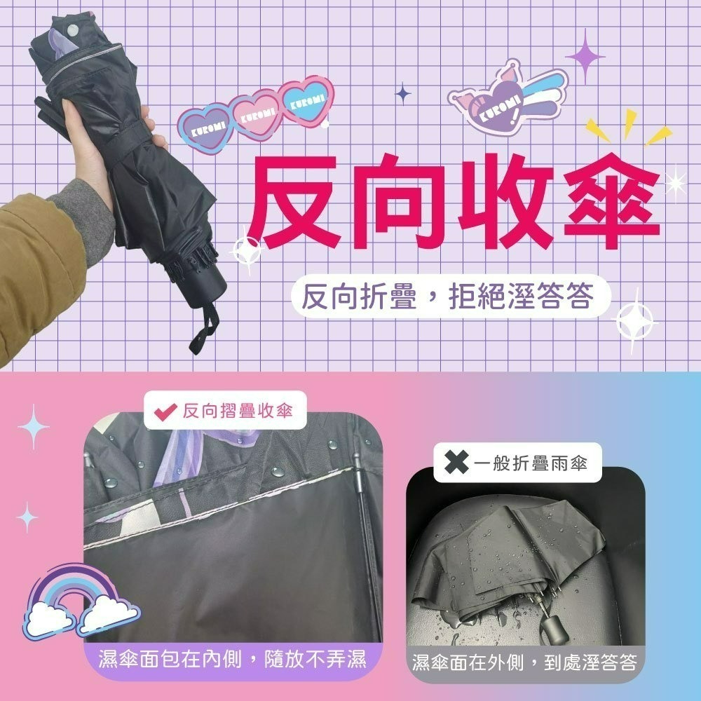 【7-ELEVEN 門市團購】【酷洛米】Kuromi 27吋巨無霸折疊手開傘(夢幻星球款)-細節圖7