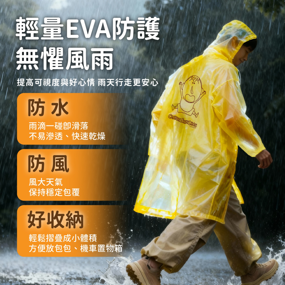 【蠟筆小新】連身式雨衣(阿呆款)-細節圖2