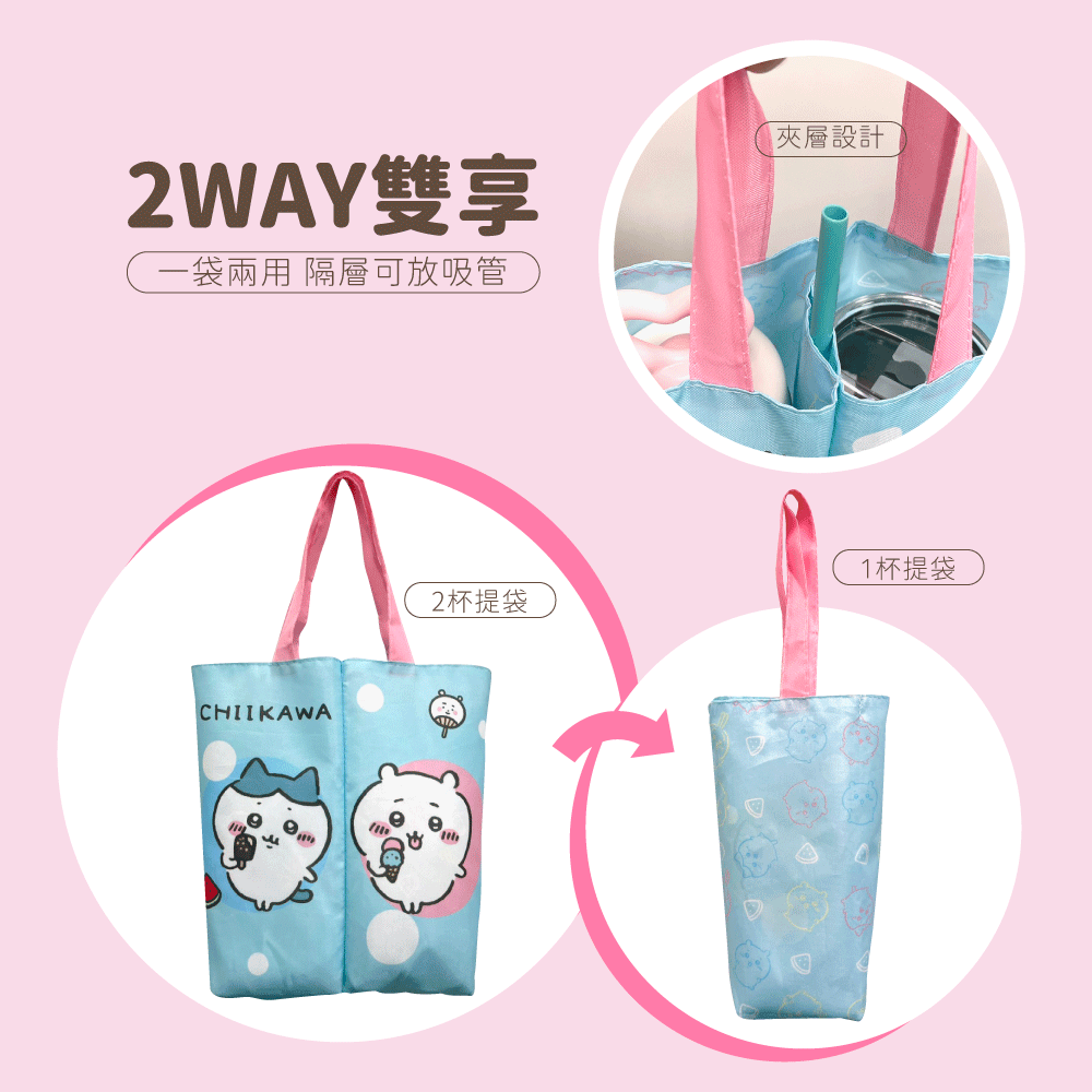 【限時購】【吉伊卡哇】CHIIKAWA 清涼一夏雙杯飲料提袋-細節圖4