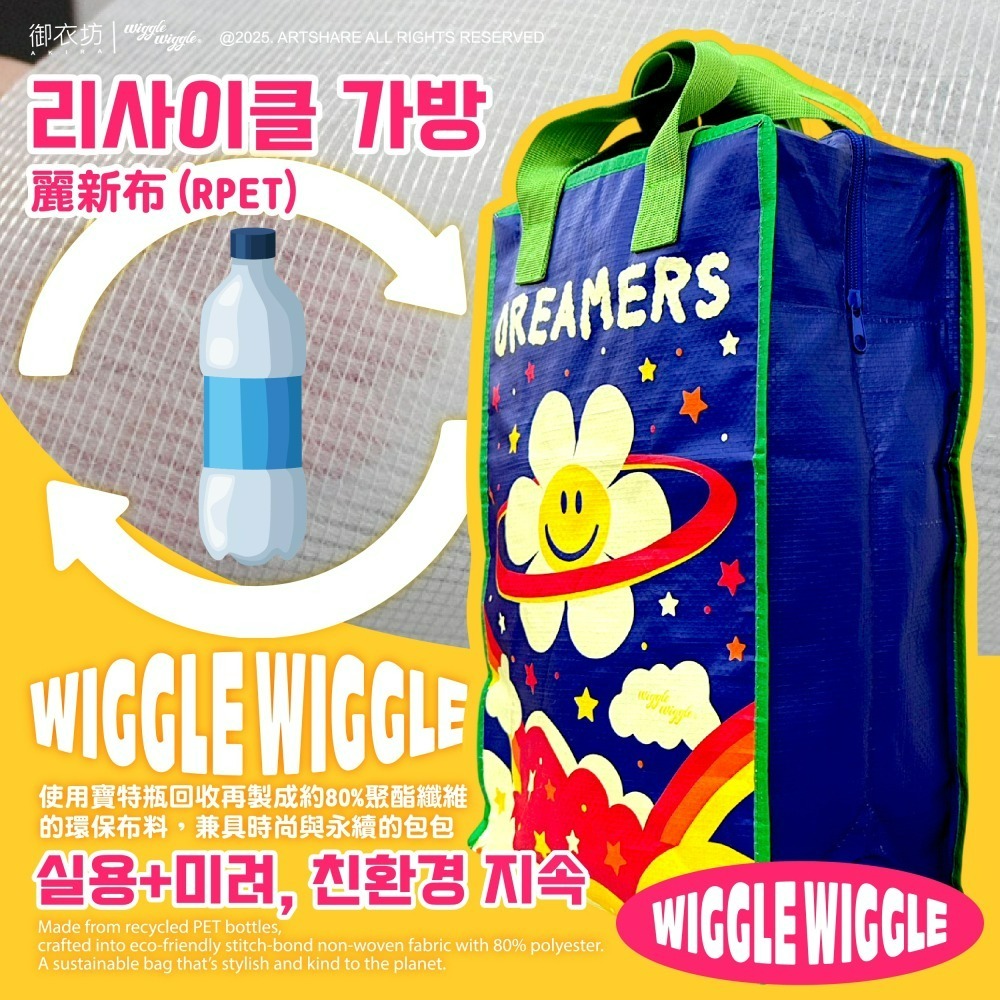 【限時購】【Wiggle Wiggle】雙提拉錬式收納提袋(小花與小熊款)-細節圖6
