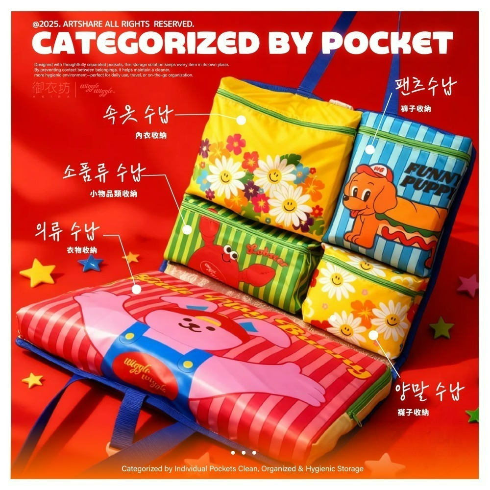 【限時購】【Wiggle Wiggle】六合一旅行收納袋-亂版小花款-細節圖3