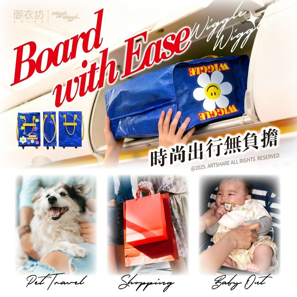 【宅配】【Wiggle Wiggle】滑輪購物車-小花藍款-細節圖5