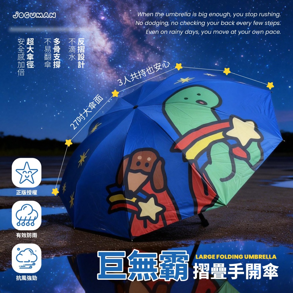 【限時購】【JOGUMAN】27吋巨無霸摺疊手開傘-細節圖2