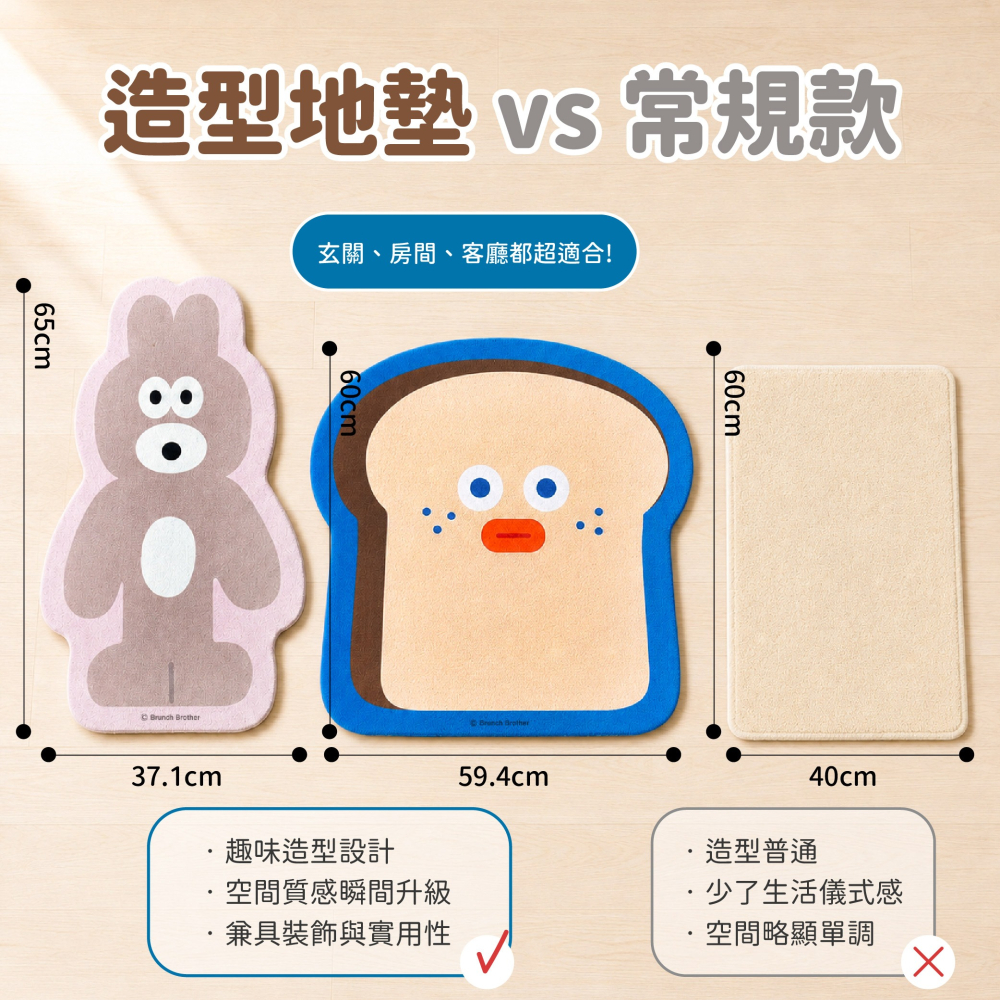 【早午餐兄弟】造型軟式地墊(吐司大哥款、兔兔款)-細節圖4