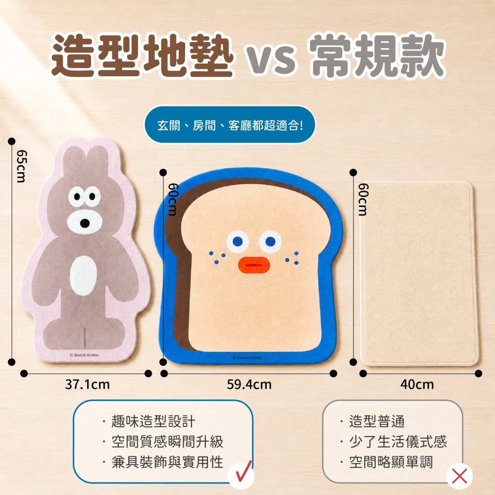【早午餐兄弟】造型軟式地墊(吐司大哥款、兔兔款)-細節圖4