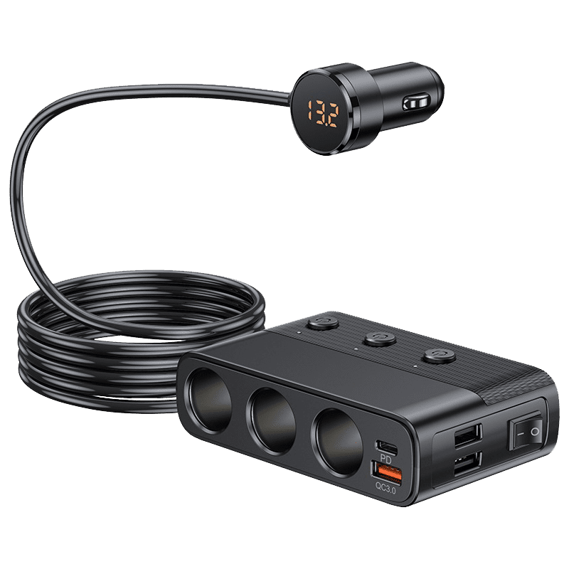 【保固+免運費】一拖三車用點煙器擴充座 車充擴充 點煙孔擴充 PD+QC3.0 快充 點菸器擴充 電壓顯示 獨立開關-規格圖10
