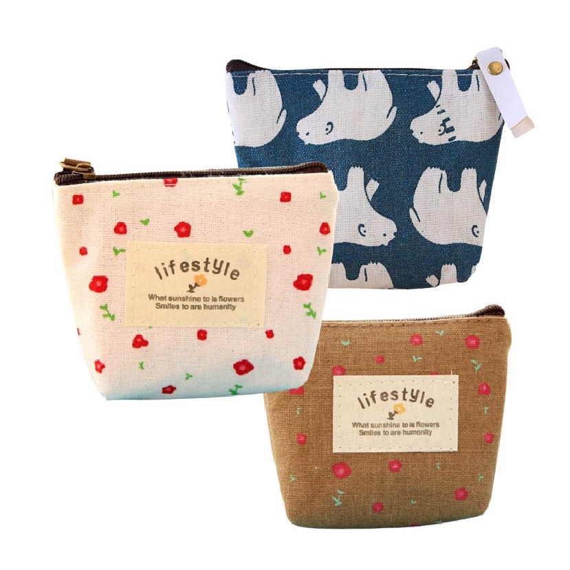 韓風碎花零錢包 日韓小清新零錢包 迷你卡通帆布 拉鍊小零錢包 可愛帆布硬幣包 女 短款 簡約印花 方便攜帶 散錢收納-細節圖2