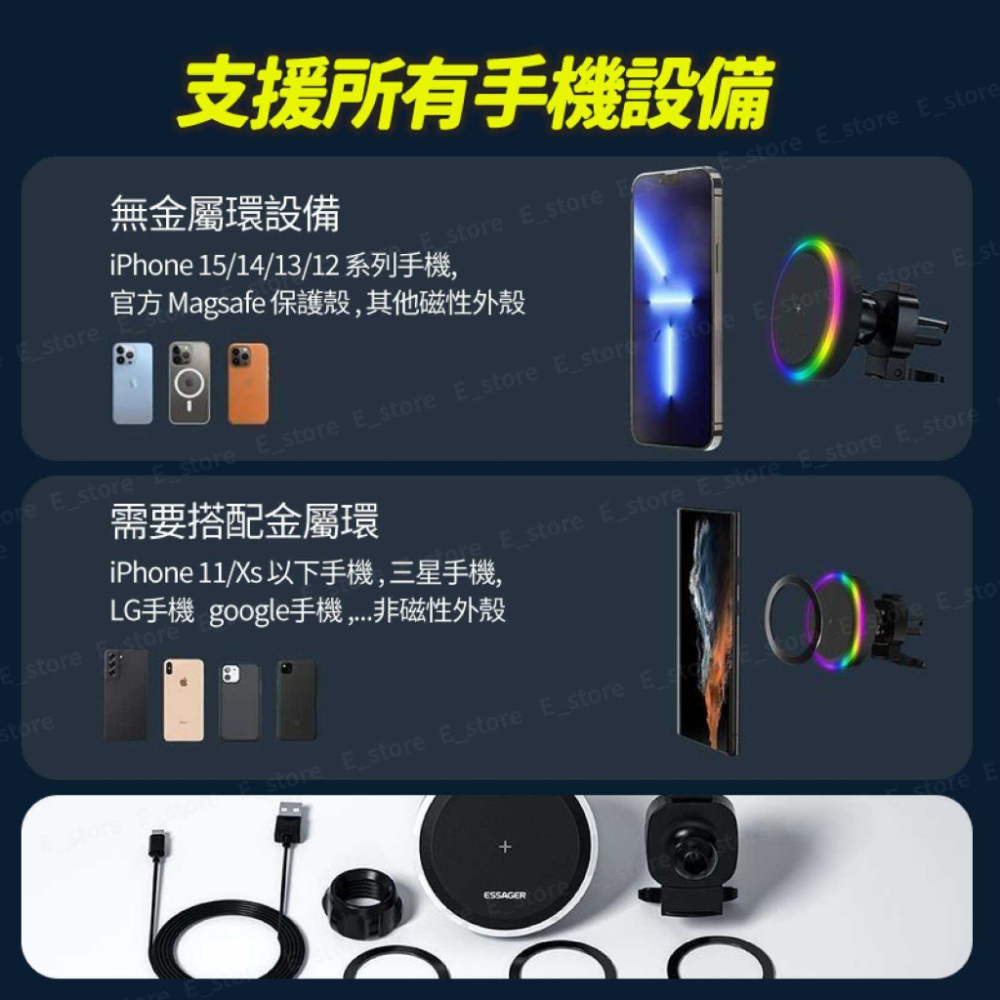 【保固+免運】Magsafe磁吸 15W 車用磁吸 無線充 無線充電 手機架 車用手機架 RGB無線充電器 磁吸無線充-細節圖6