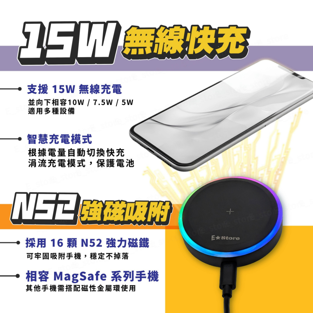 【保固+免運】Magsafe磁吸 15W 車用磁吸 無線充 無線充電 手機架 車用手機架 RGB無線充電器 磁吸無線充-細節圖9