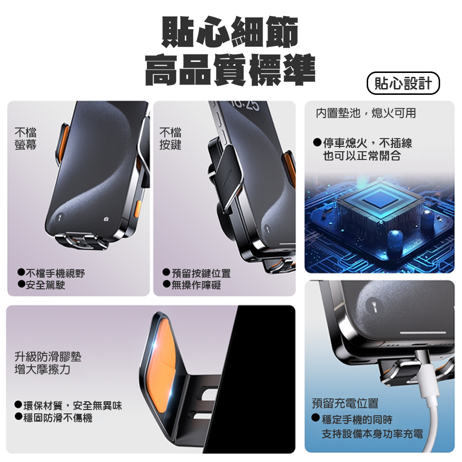 【大手機適用】無線充電手機架 車用手機架 紅外線感應 自動感應開合 三軸穩固支援15W快充 大螢幕手機適用-細節圖8