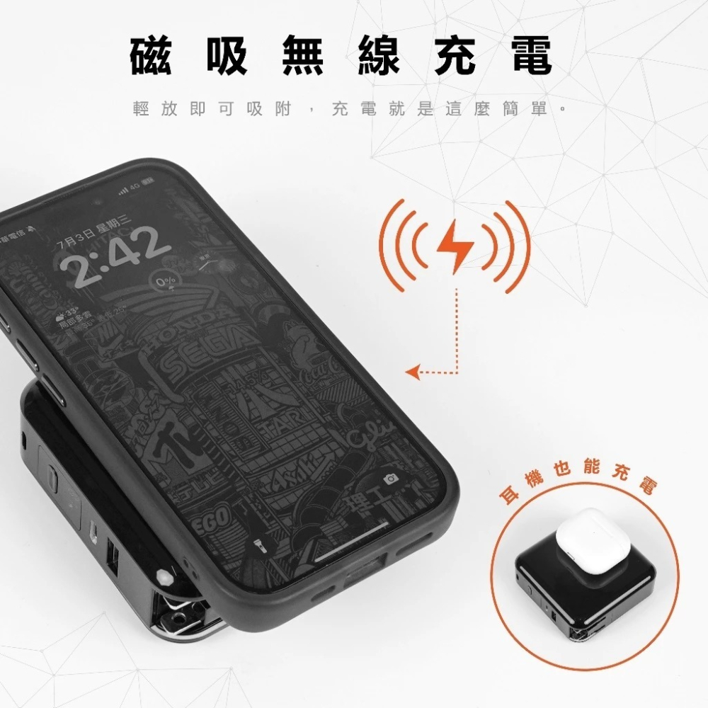 【一年保固】七合一無線充電行動電源 10000mAh 自帶線行充 無線充 多功能 磁吸行充 快充 BSMI認證 航空規範-細節圖7