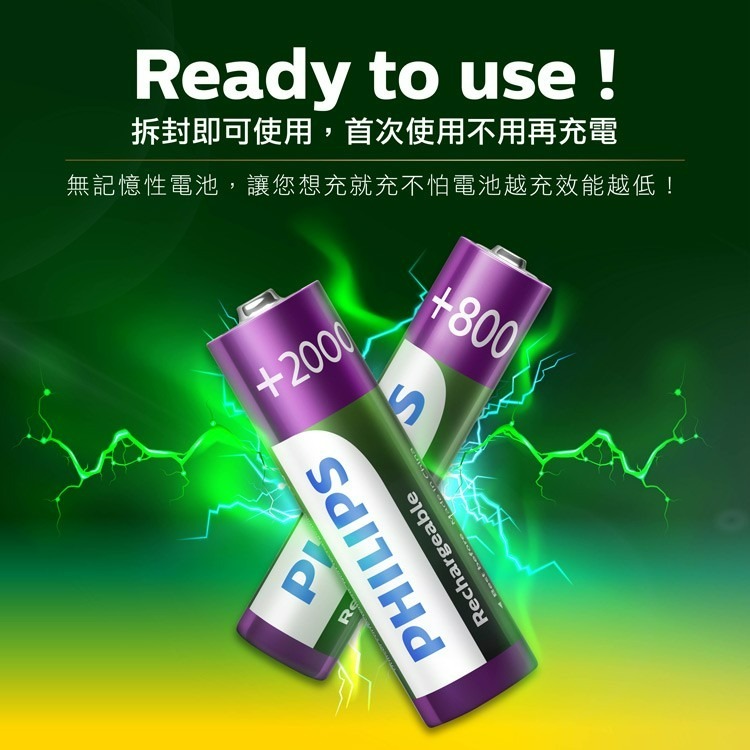 【PHILIPS飛利浦正品附發票】【3號充電電池】【即拆即用、無記憶性、高容量、低自放電】(鎳氫電池/AA/HR6)-細節圖8